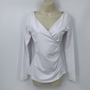 Susana Monaco long sleeve faux wrap top shirt blouse jersey knit white new Small